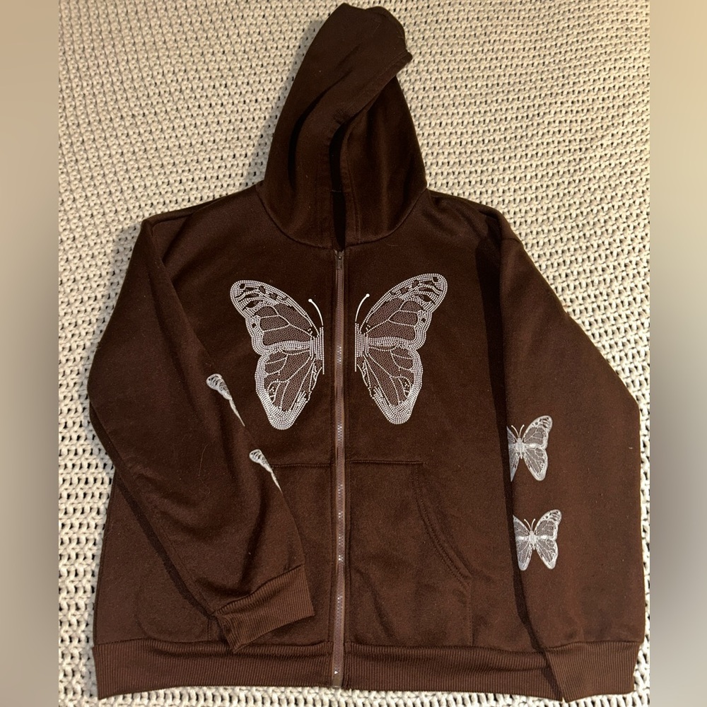 Brown butterfly zip up jacket